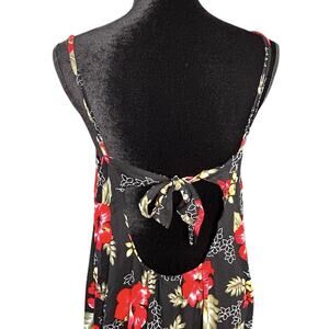 Tiki Palm Hawaiian Dress XL Red Tropical Open Tie Back Babydoll Asymmetrical Hem